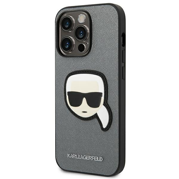 Etui KARL LAGERFELD Apple iPhone 14 Pro Saffiano Karl`s Head Patch Srebrny Hardcase